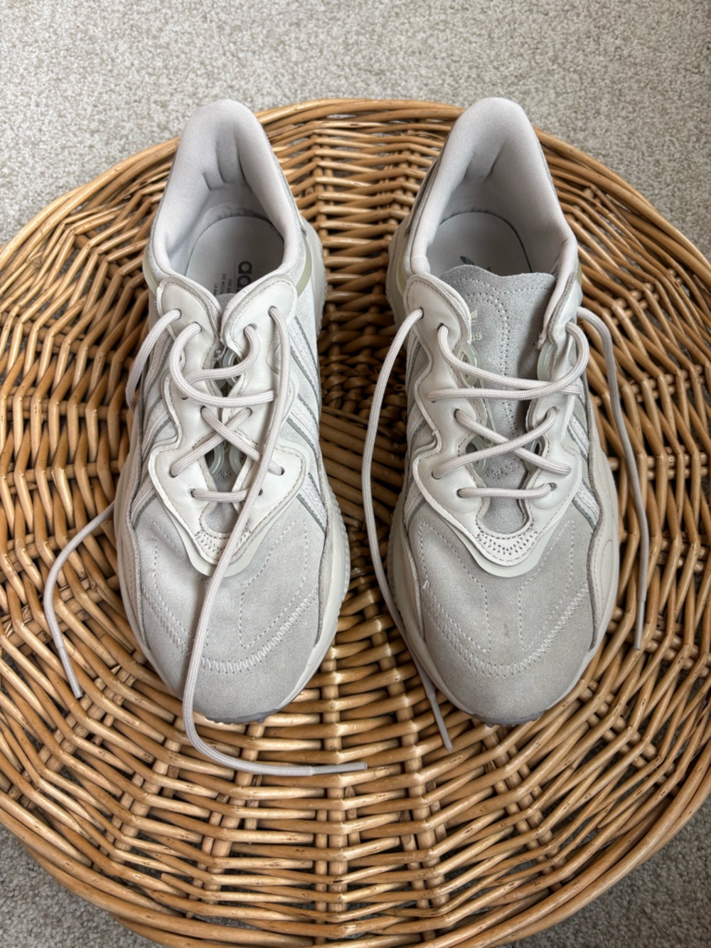 Adidas Cream Neutral Ozweego Unisex Chunky Sneakers in Bliss Knit Women's Size 9 - Picture 7 of 15